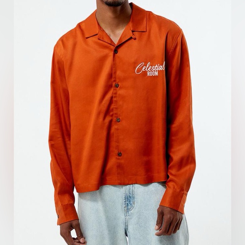 Pacsun Celestial Room Embroidered Cropped Camp Shirt